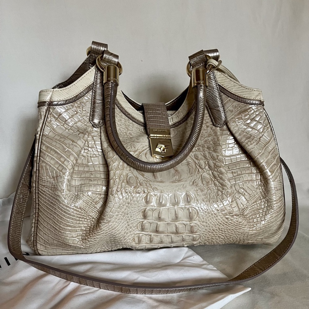 Brahmin Elisa Limestone Tri-Textured Leather Purses - Picture 4 of 16